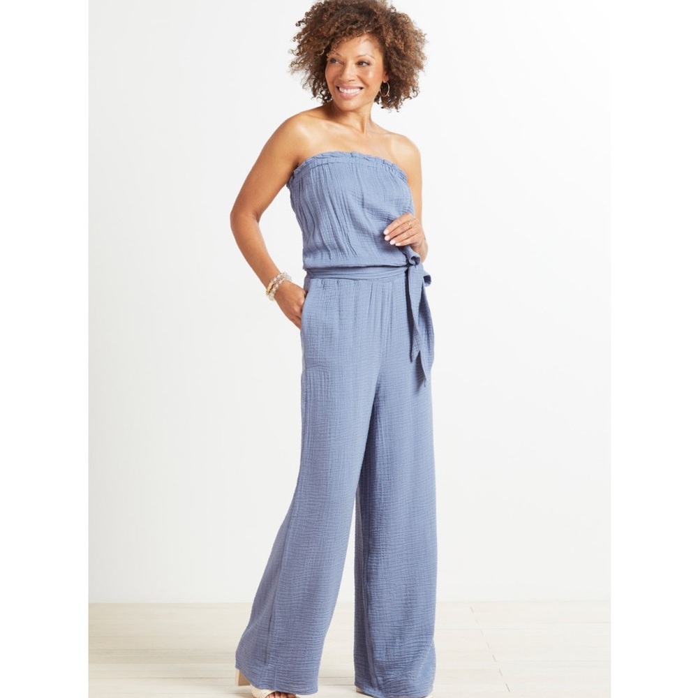 Evereve Strapless “Riley” Gauze Jumpsuit